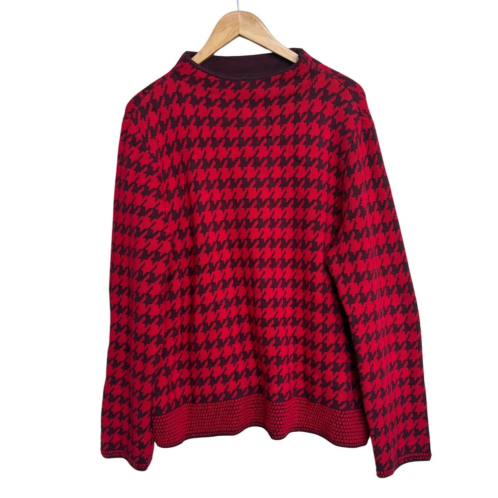 Ann Taylor Houndstooth Sweater XXL Red Burgundy Long Sleeve Crew Neck Pullover